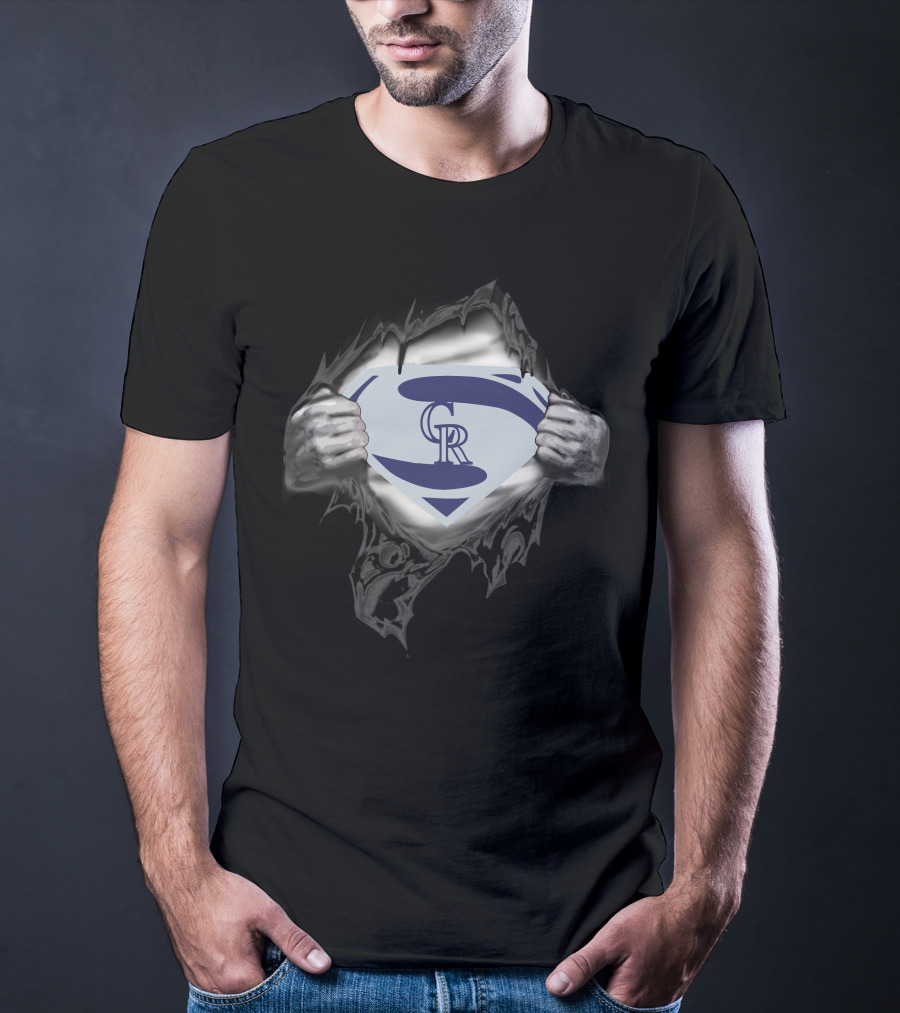 Colorado Rockies Super Man Logo Emblem Rip T-Shirt