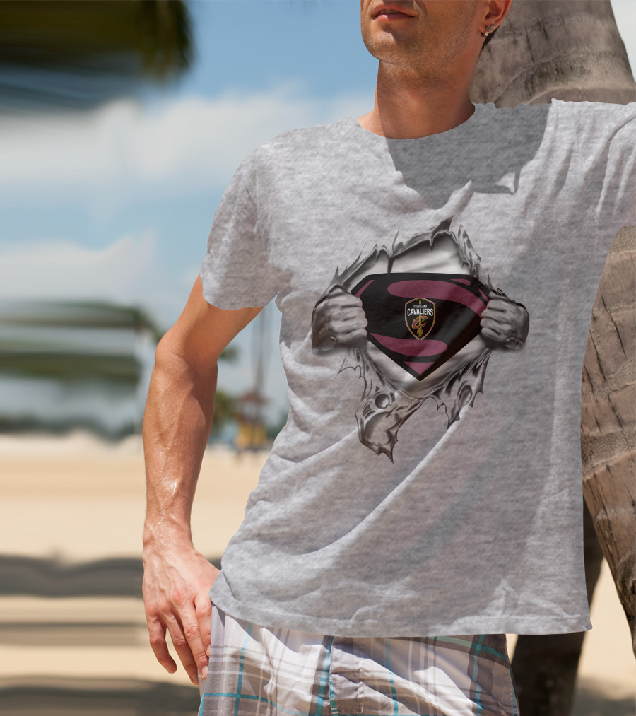 Cleveland Cavaliers Superman Logo Emblem Tear Reveals Team Crest T-Shirt