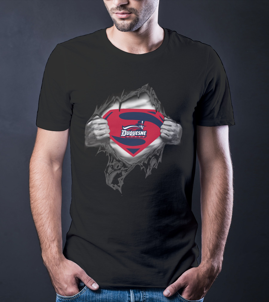 Duquesne Dukes Superman Logo With Ripped Chest T-Shirt