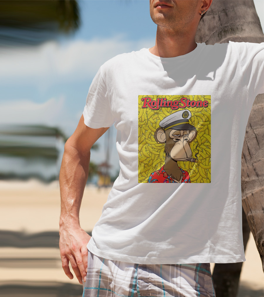 Rolling Stone Store Bored Ape Captain With Bananas Background T-Shirt