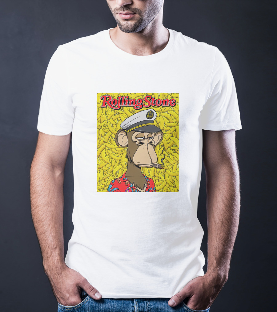 Rolling Stone Store Bored Ape Captain With Bananas Background T-Shirt