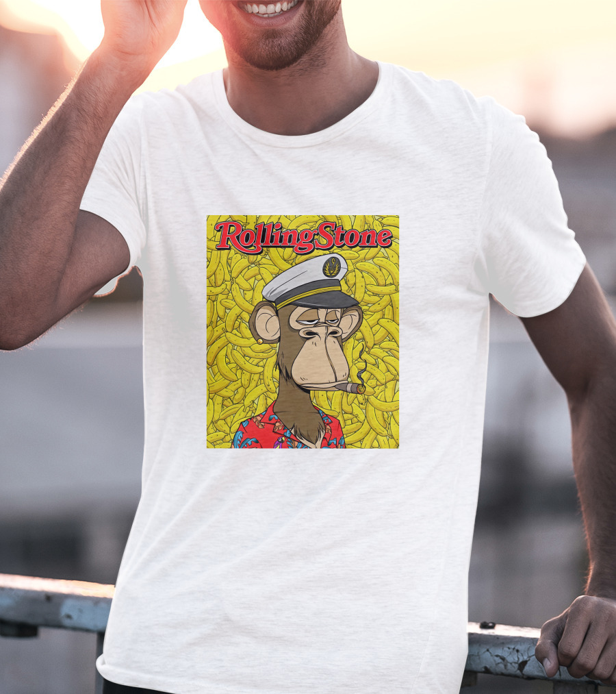 Rolling Stone Store Bored Ape Captain With Bananas Background T-Shirt