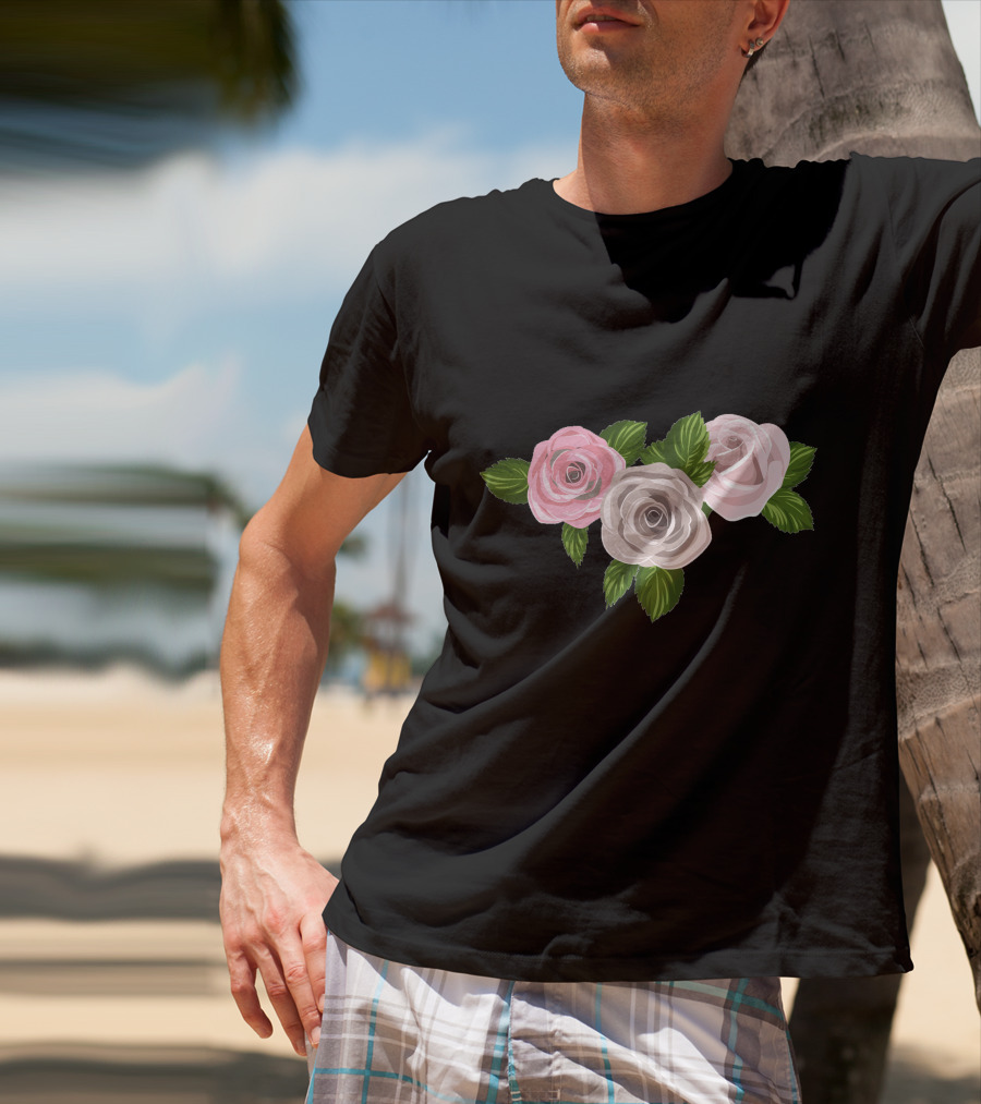 White And Pink Roses With Green Leaves T-Shirt
