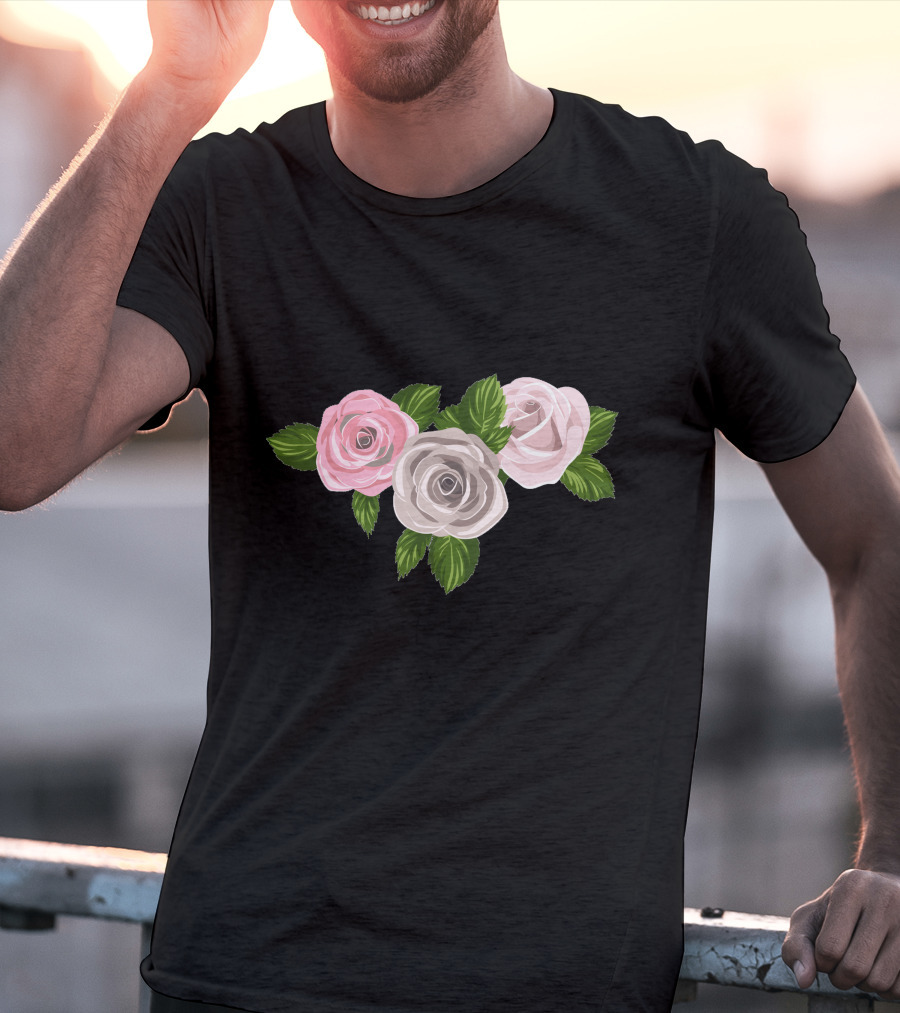 White And Pink Roses With Green Leaves T-Shirt