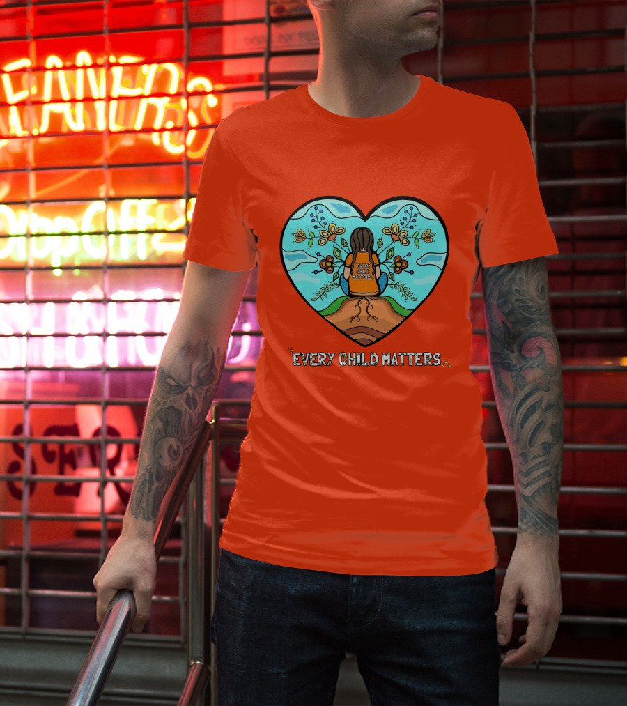 Every Child Matters Heart Design With Orange Background T-Shirt