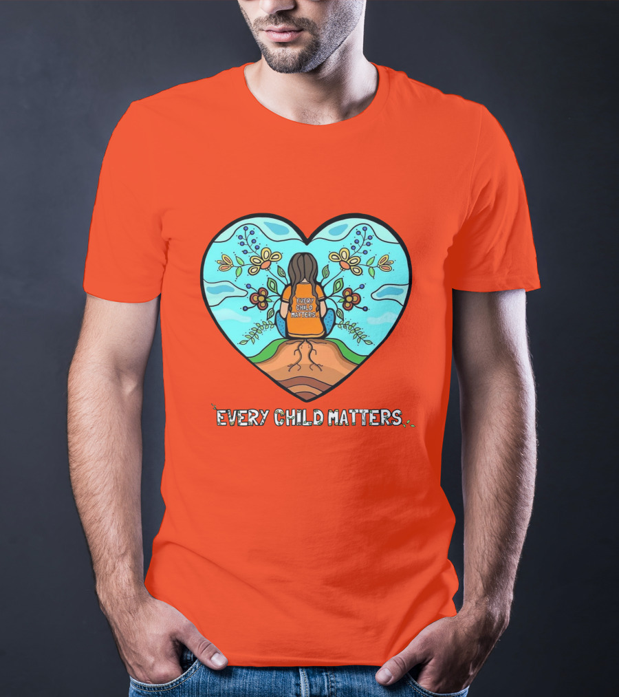 Every Child Matters Heart Design With Orange Background T-Shirt