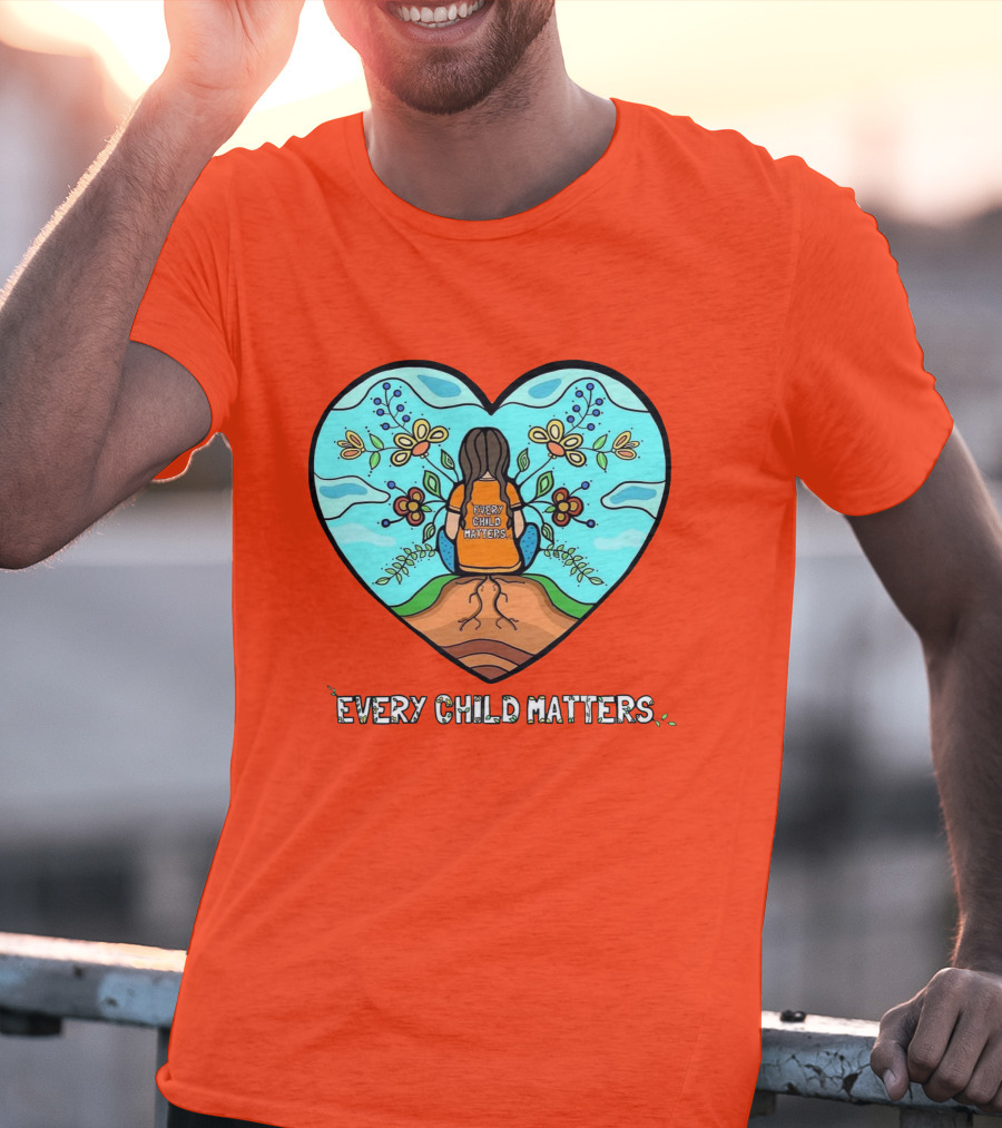 Every Child Matters Heart Design With Orange Background T-Shirt
