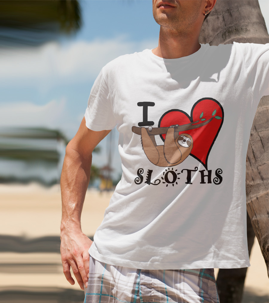 I Love Sloths Heart Hanging Sloth T-Shirt