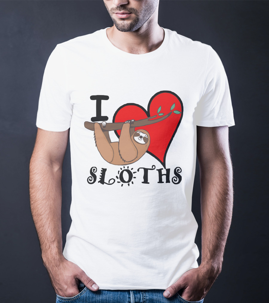I Love Sloths Heart Hanging Sloth T-Shirt