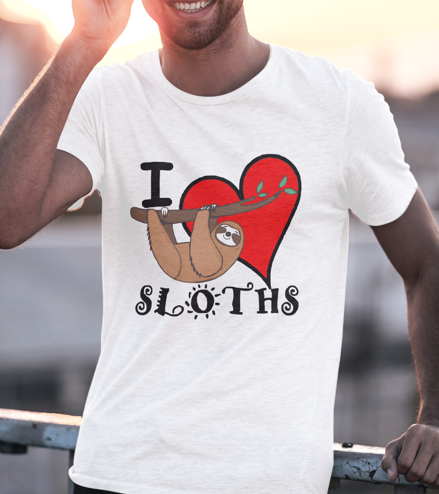 I Love Sloths Heart Hanging Sloth T-Shirt
