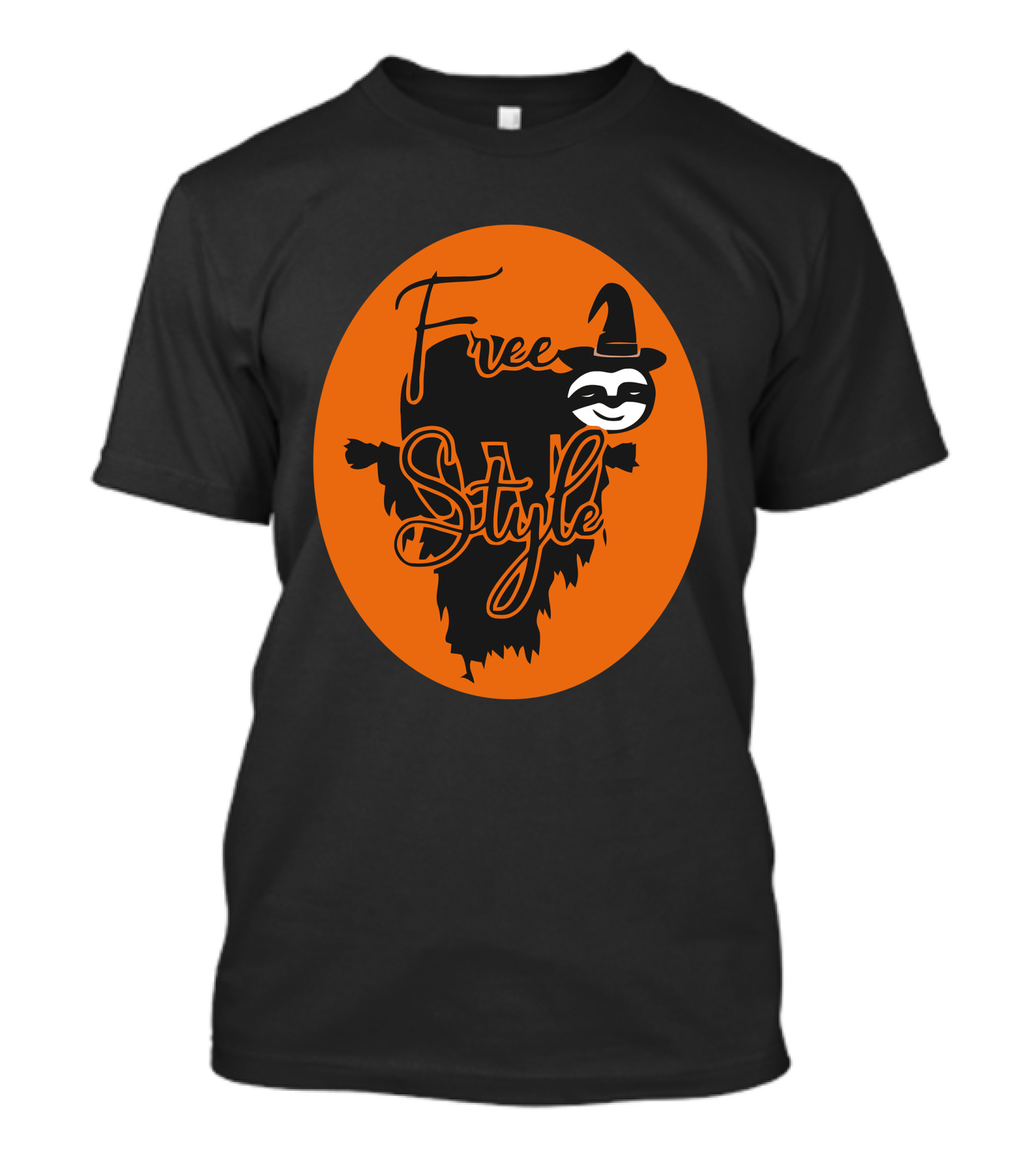 Free Style Halloween Sloth With Witch Hat In Orange Oval T-Shirt