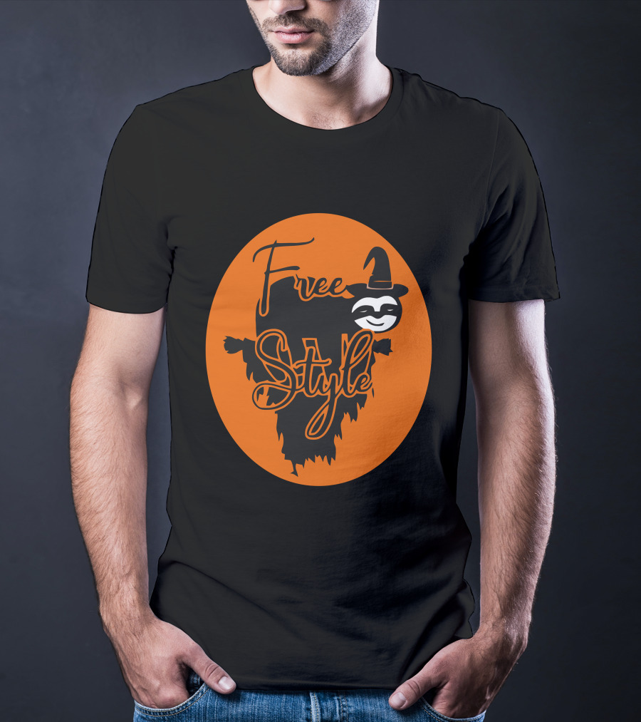Free Style Halloween Sloth With Witch Hat In Orange Oval T-Shirt
