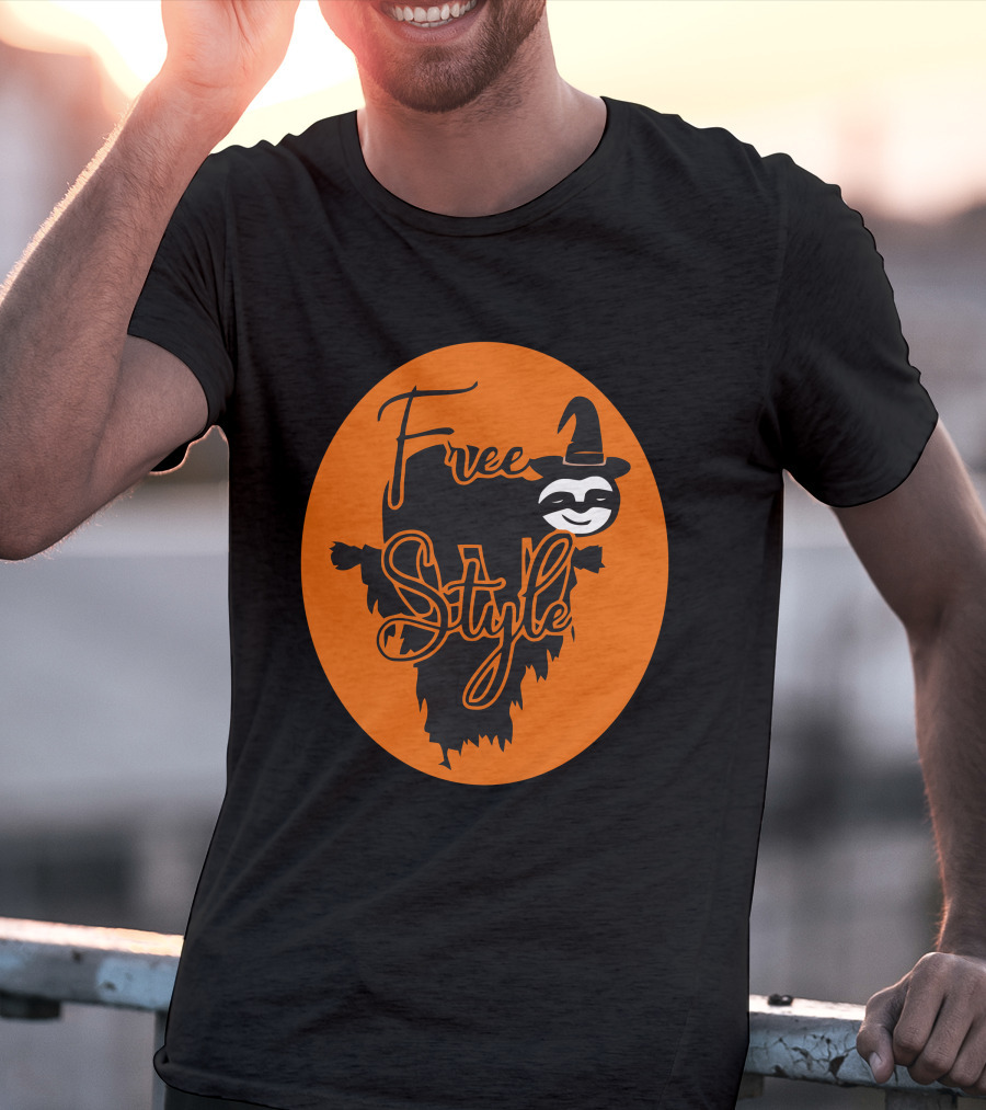 Free Style Halloween Sloth With Witch Hat In Orange Oval T-Shirt