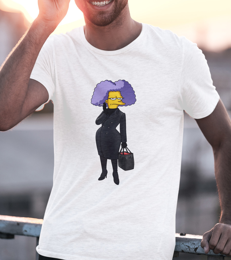 Selma Bouvier In 3D Double Breasted Coat Holding Bag T-Shirt