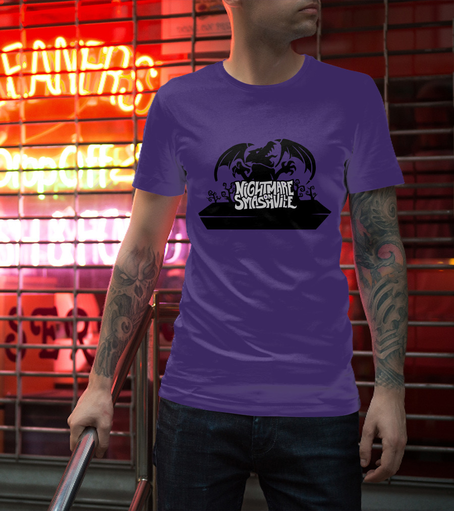 Nightmare On Smashville Purple Design Featuring Dragon And Tiny Syd Halloween T-Shirt