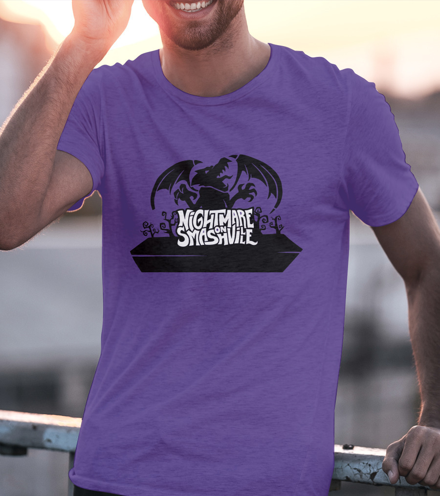 Nightmare On Smashville Purple Design Featuring Dragon And Tiny Syd Halloween T-Shirt