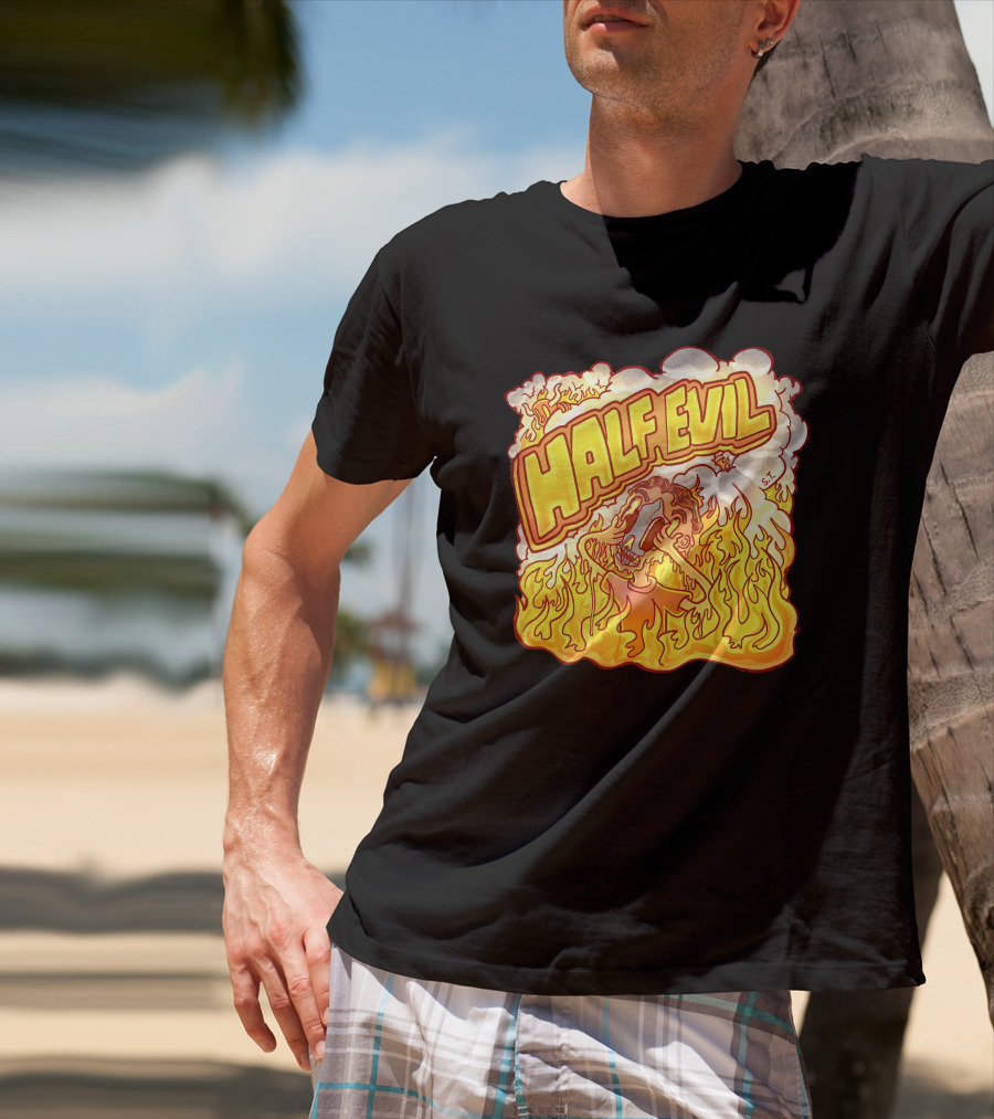 Half Evil 333 Flaming Fire Pit Creature T-Shirt