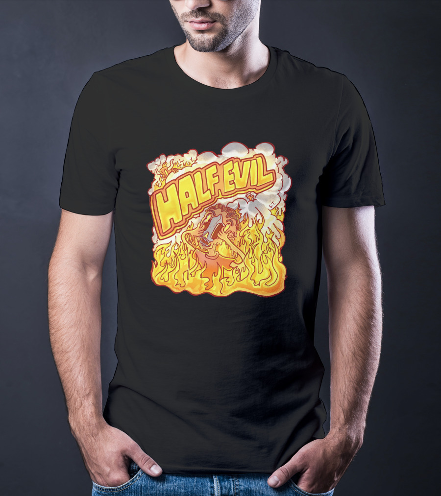 Half Evil 333 Flaming Fire Pit Creature T-Shirt