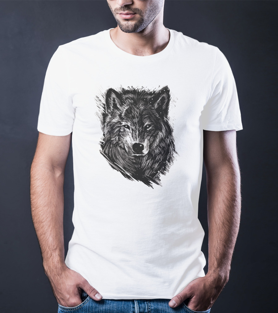 Wolf Sketch Black And White Drawing T-Shirt