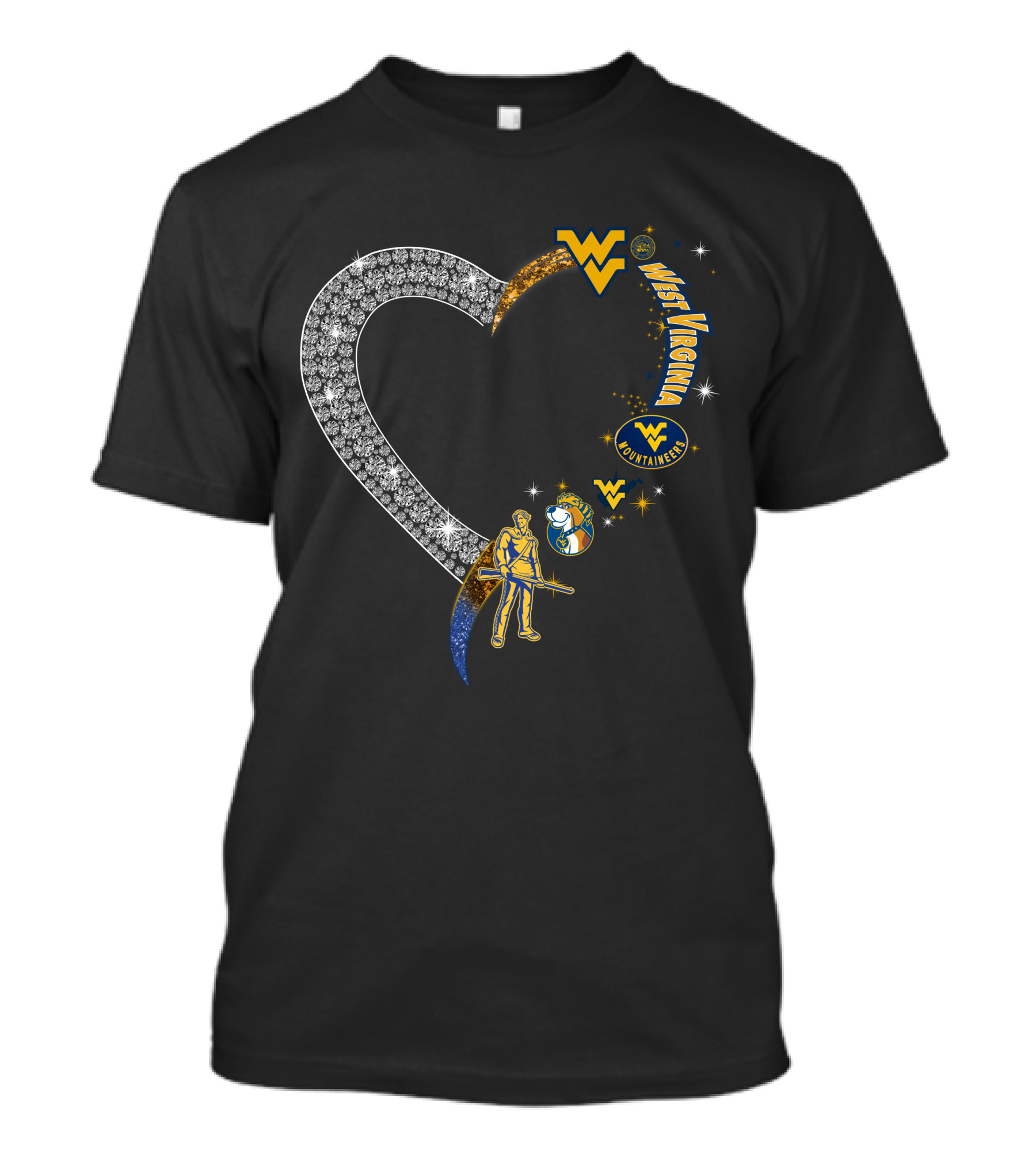 WVM Heart West Virginia Mountaineers Diamond Logo And Mascot T-Shirt
