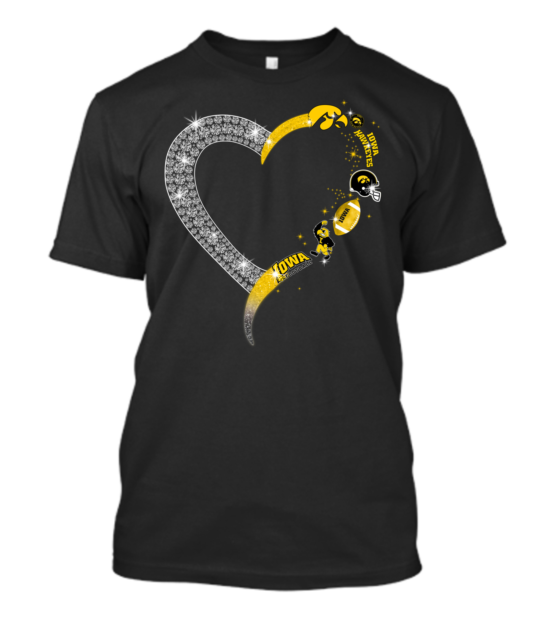 Iowa Hawkeyes Heart Logo Football Themed T-Shirt