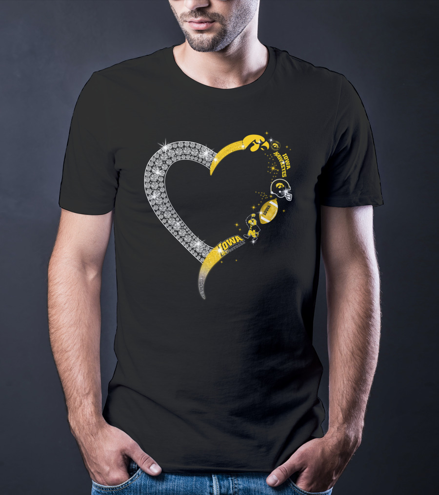 Iowa Hawkeyes Heart Logo Football Themed T-Shirt