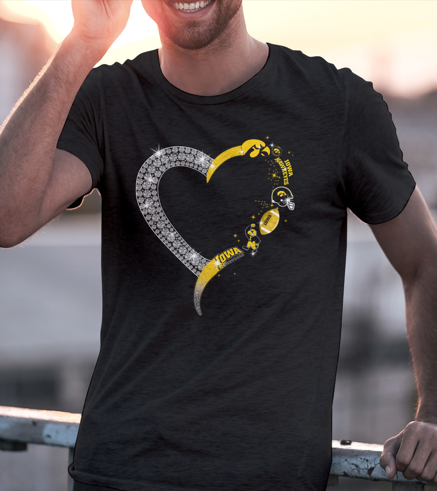 Iowa Hawkeyes Heart Logo Football Themed T-Shirt