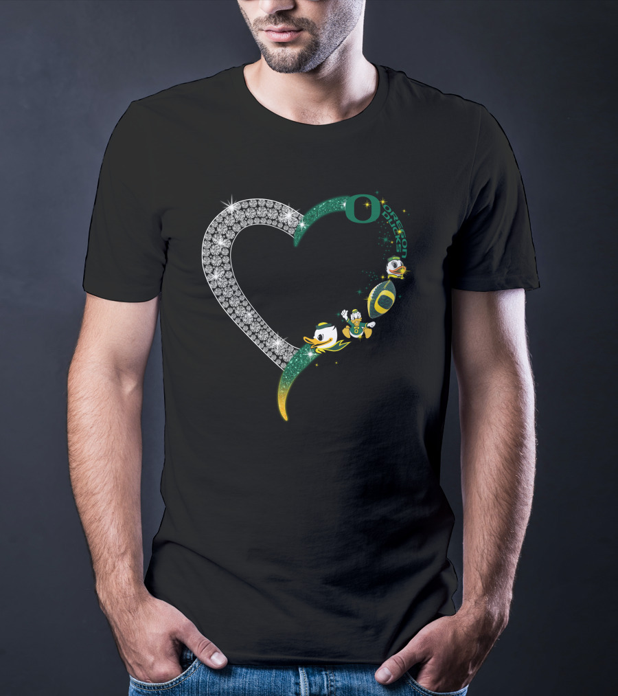OD Heart Oregon Ducks Sparkling Heart Puddles Football T-Shirt