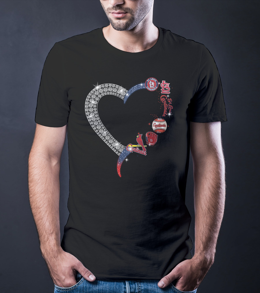 STL Cardinals Glitter Heart St. Louis Baseball Elements T-Shirt