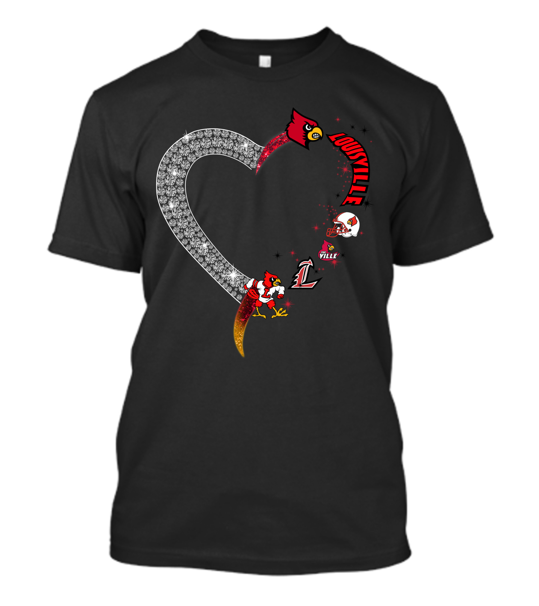 Louisville Cardinals Heart Shaped Logo With Helmet And Mascot T-Shirt