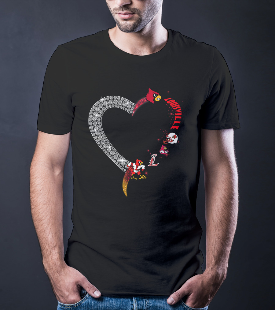 Louisville Cardinals Heart Shaped Logo With Helmet And Mascot T-Shirt