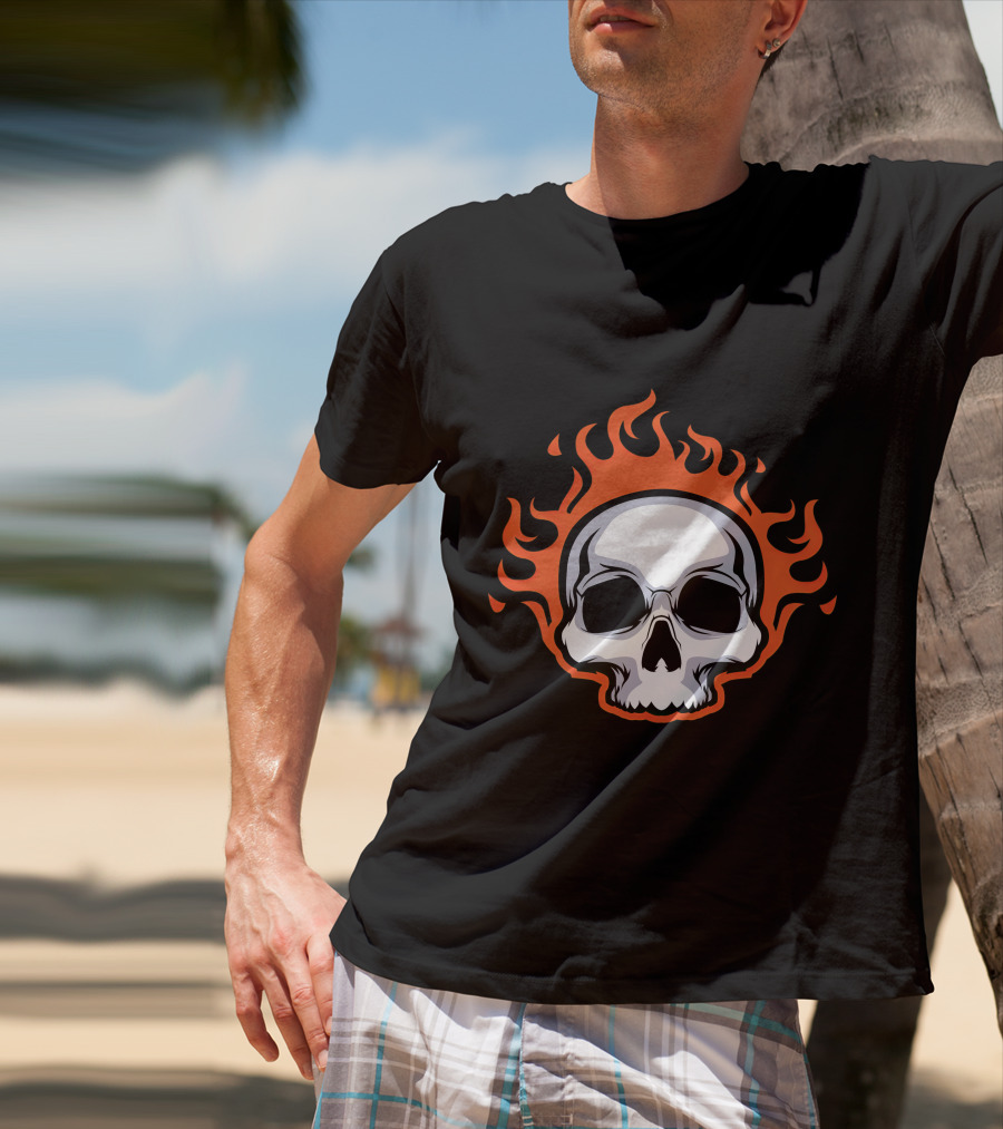 Skull On Fire With Flames T-Shirt