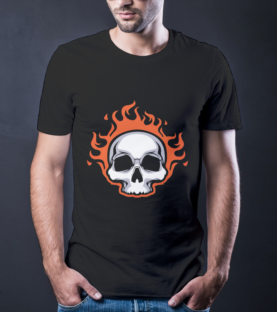 Skull On Fire With Flames T-Shirt