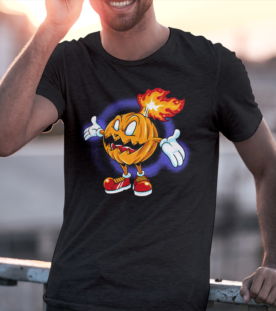 Halloween Pumpkin Fiery Character With Sneakers T-Shirt