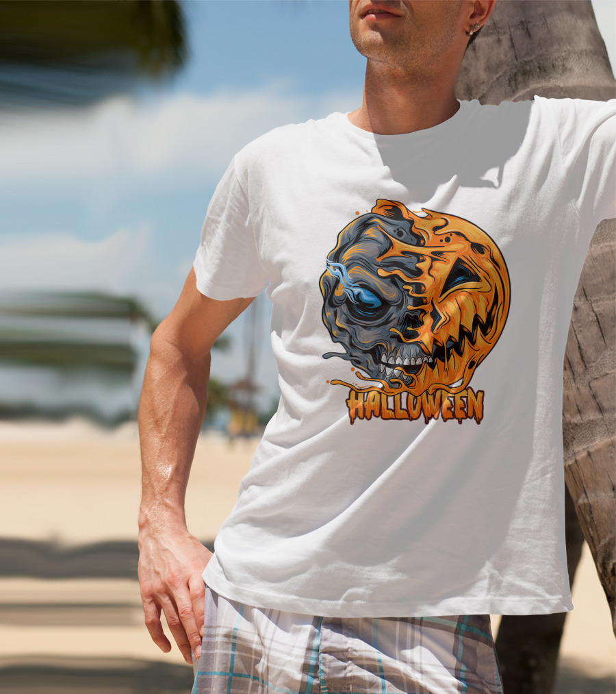 Halloween Skull And Pumpkin Fusion T-Shirt