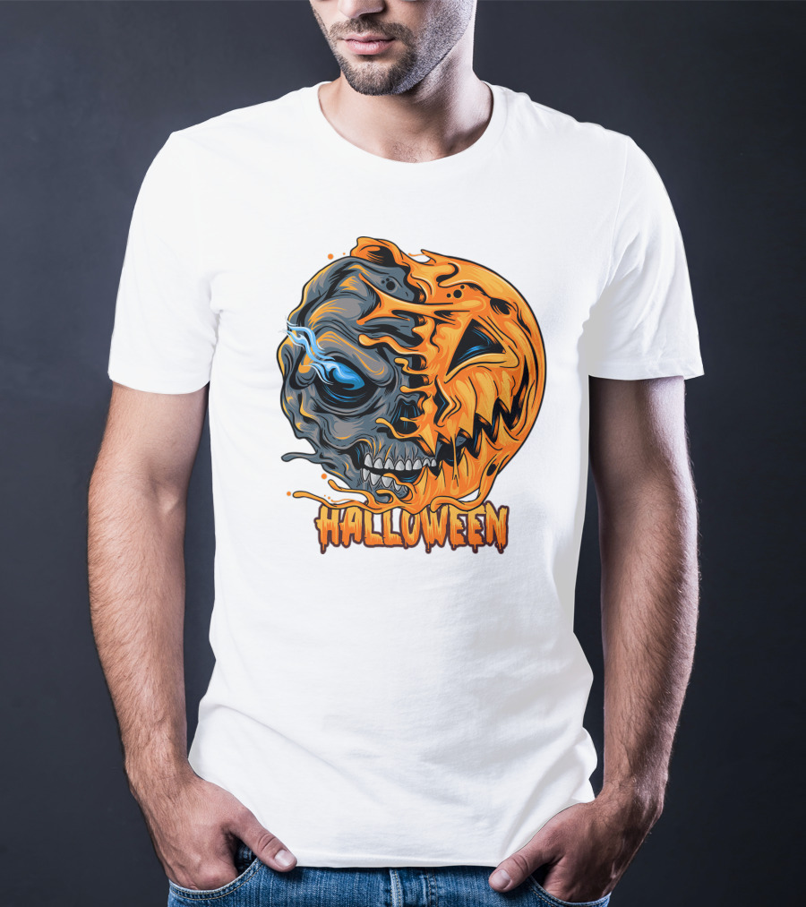 Halloween Skull And Pumpkin Fusion T-Shirt