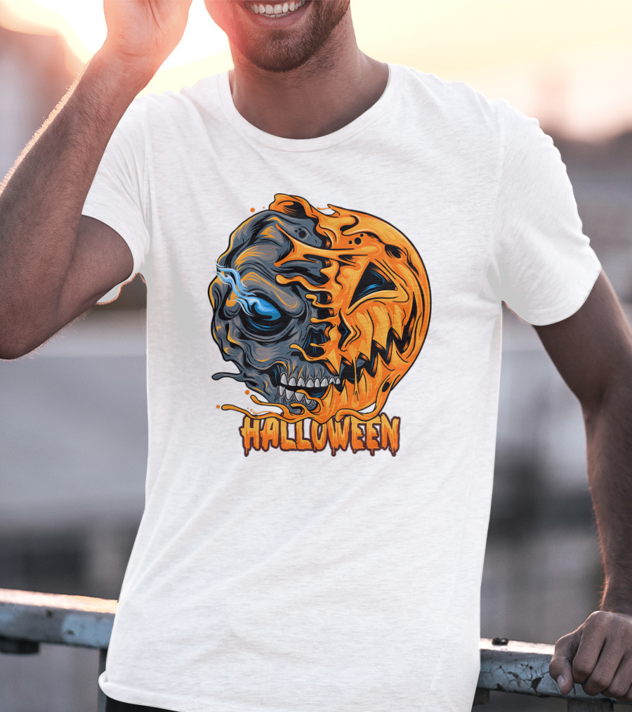 Halloween Skull And Pumpkin Fusion T-Shirt