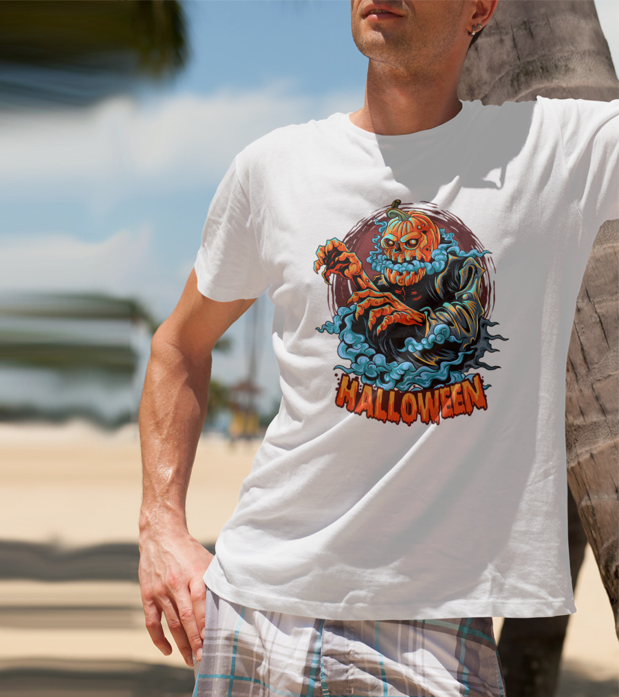 Halloween Pumpkin-Headed Zombie With Ghoulish Aura T-Shirt