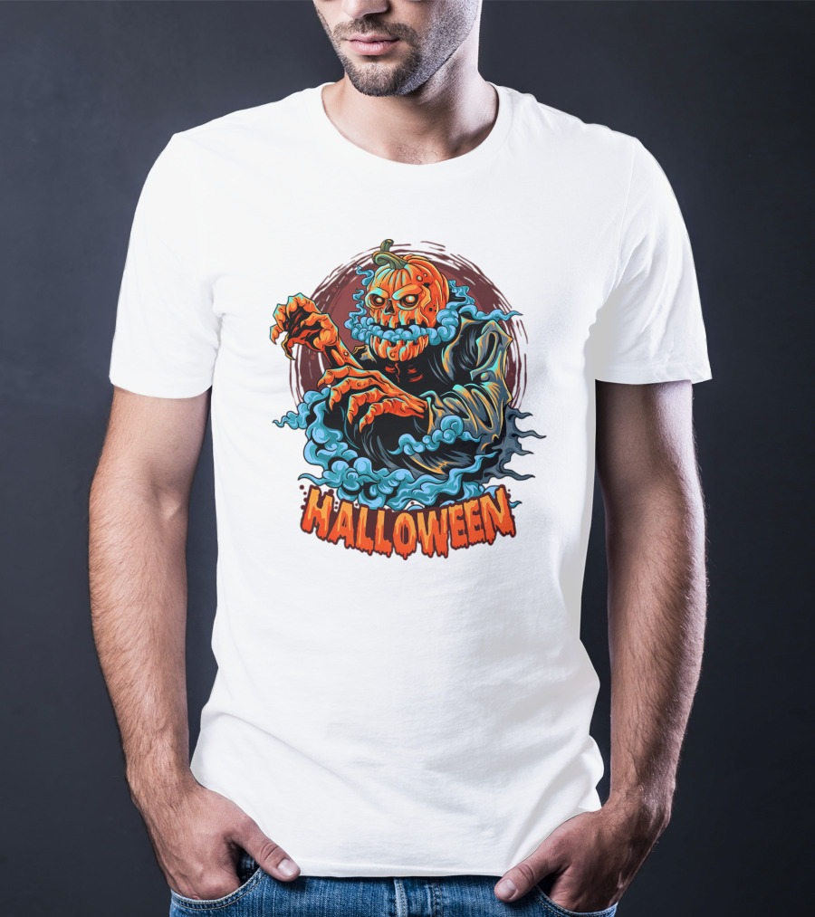 Halloween Pumpkin-Headed Zombie With Ghoulish Aura T-Shirt