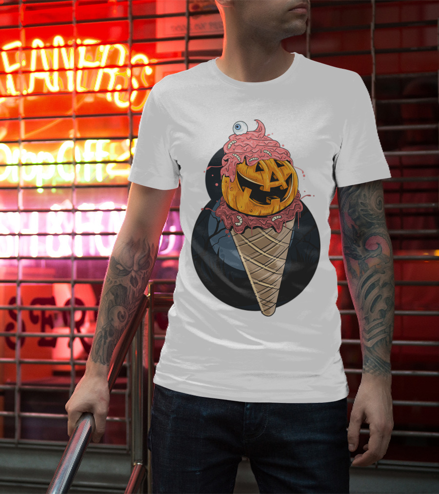 Ice Cream Pumpkin Creepy Cone Halloween Mashup T-Shirt