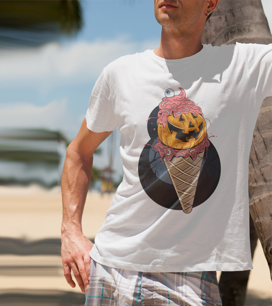 Ice Cream Pumpkin Creepy Cone Halloween Mashup T-Shirt