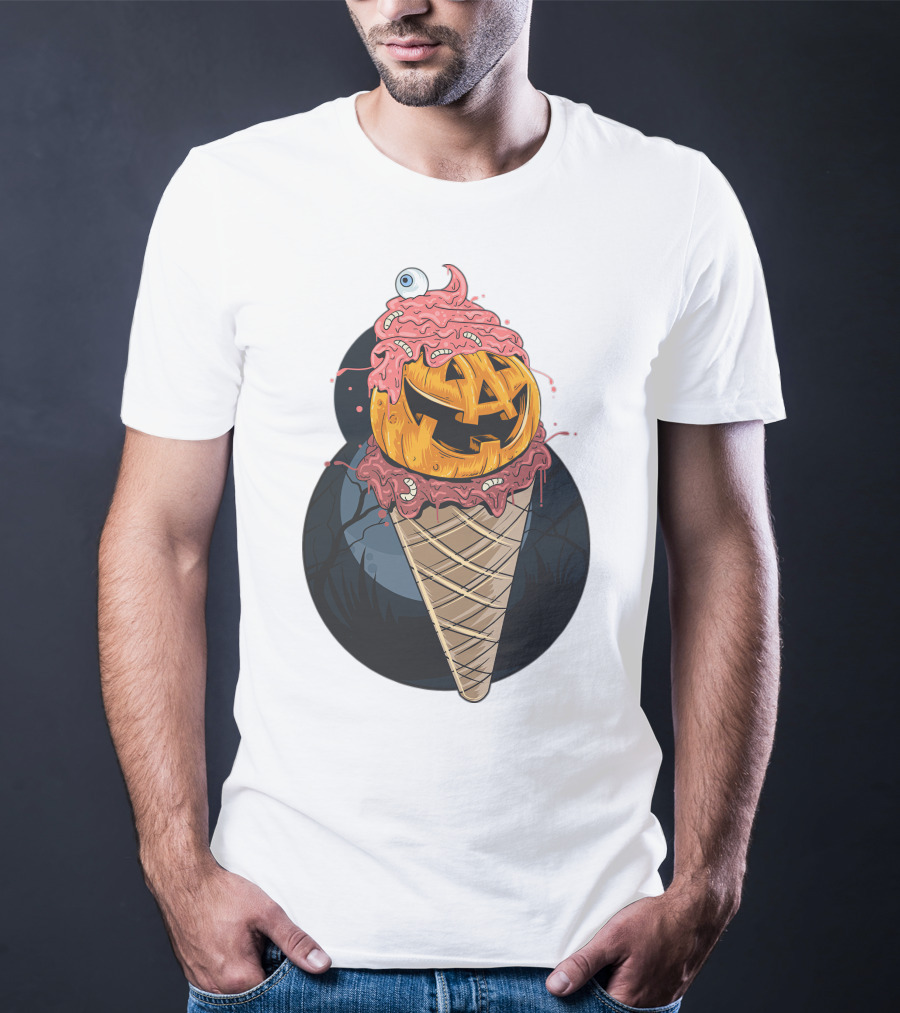 Ice Cream Pumpkin Creepy Cone Halloween Mashup T-Shirt