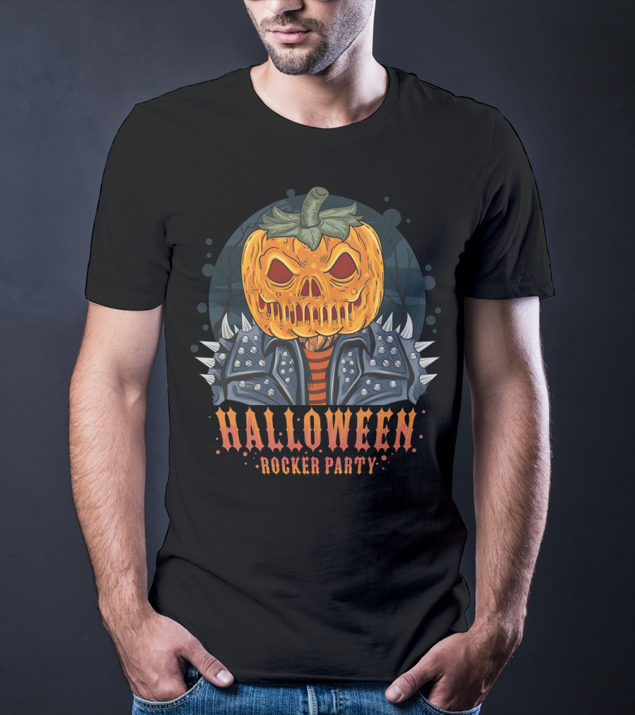 Halloween Rocker Party Pumpkin Head Spiked Jacket T-Shirt