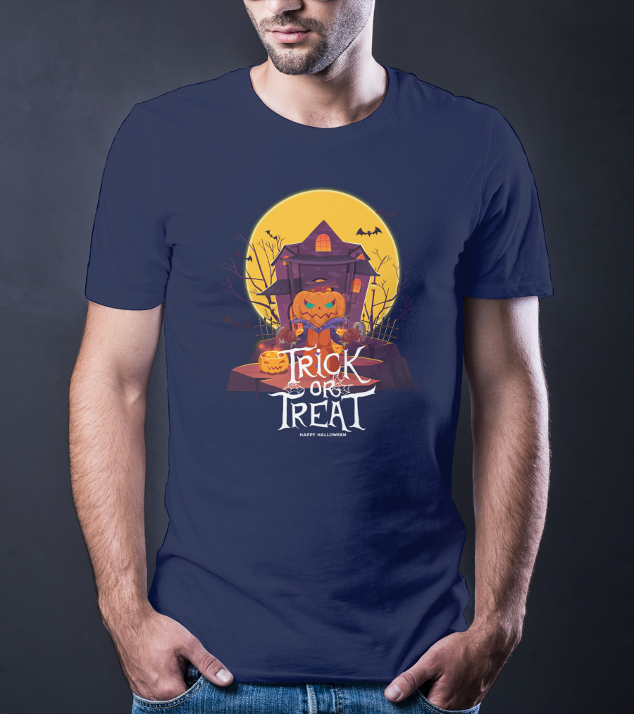 Halloween Trick Or Treat Happy Halloween Haunted House Pumpkin Bats T-Shirt