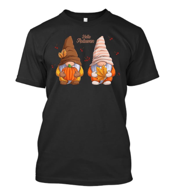 Hello Autumn Gnomes With Pumpkin And Leaf T-Shirt
