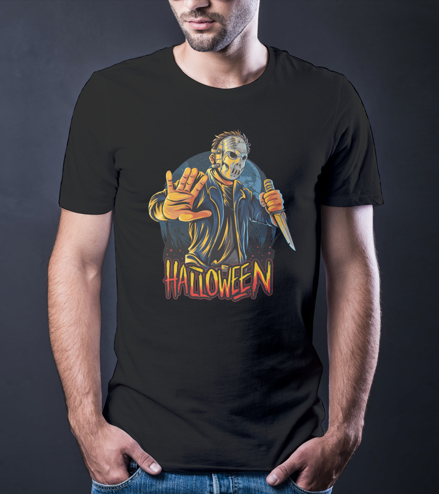 Halloween Horror Mask Knife Threat T-Shirt