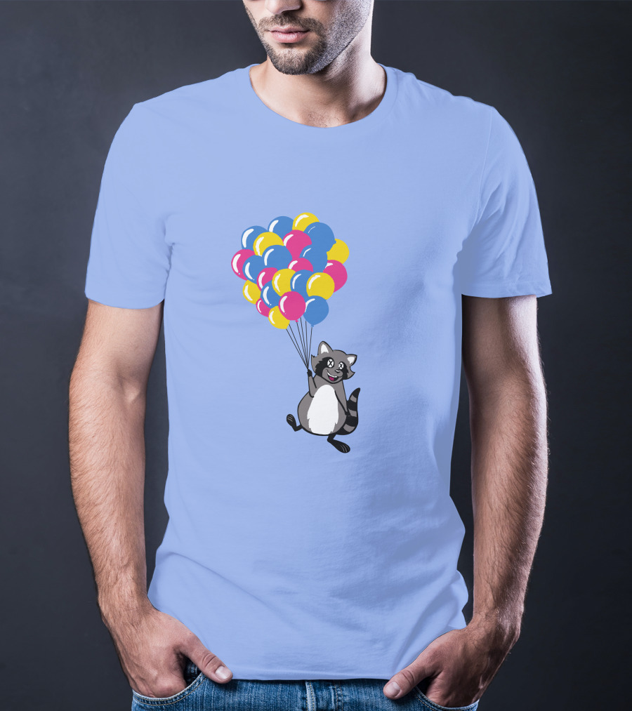Raccoon Flying With Colorful Balloons T-Shirt