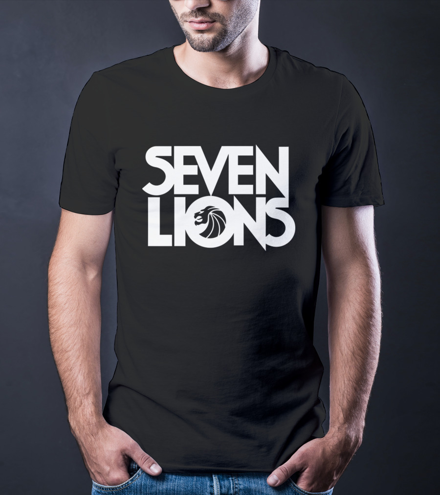 Seven Lions Bold Stacked Text With Lion T-Shirt