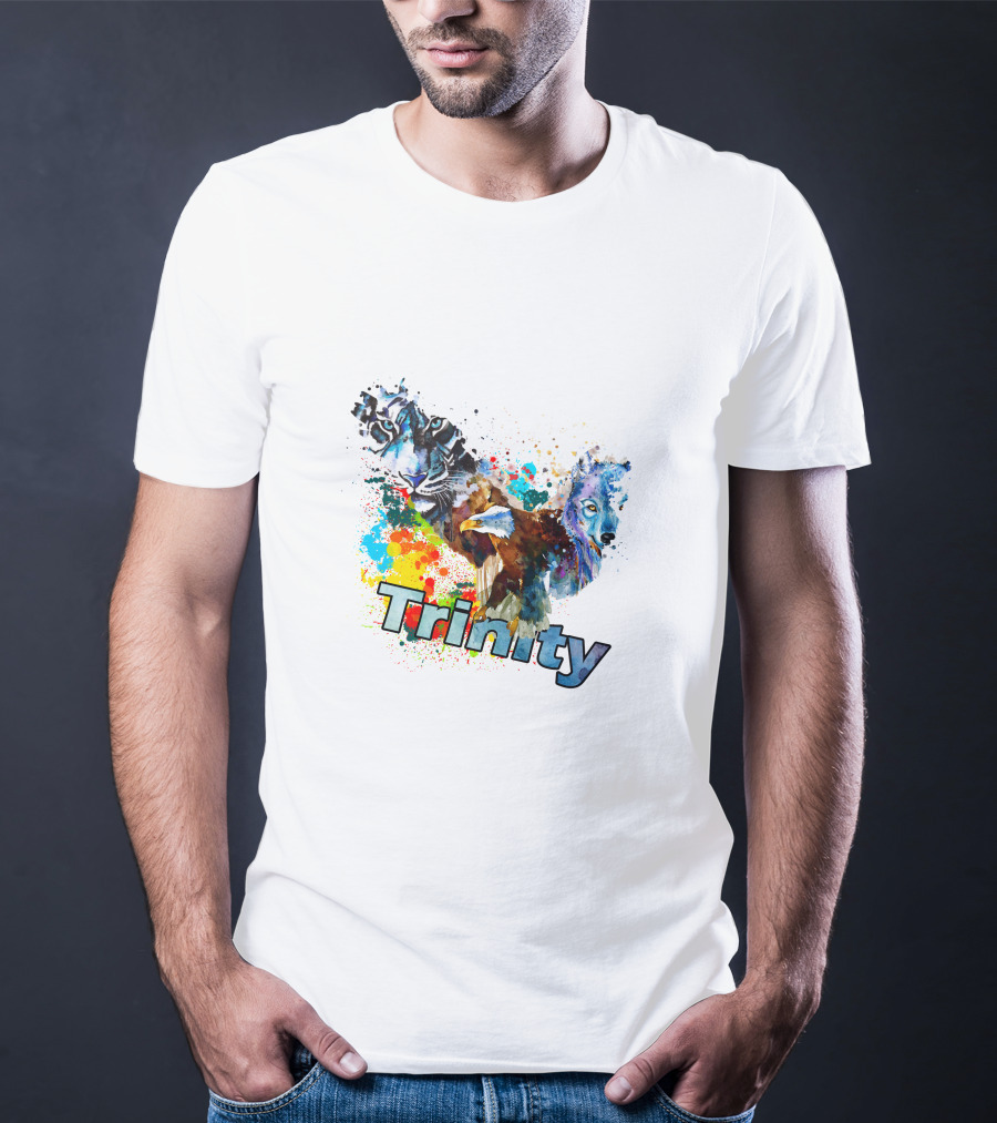 Trinity Zebra Eagle Wolf Watercolor Splash T-Shirt