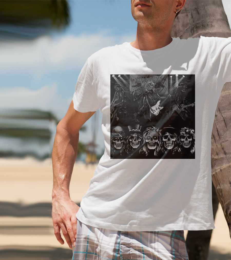 Guns N' Roses Skeleton Band Members Rock Concert Scene T-Shirt